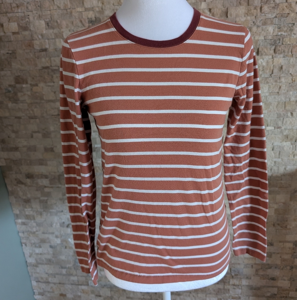 Madewell Northside Long Sleeve Cotton Vintage Tee Orange Cream Stripe XS
